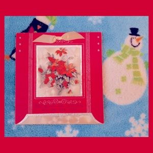 Antique 1930s Poinsettia w/ribbons Glittery Christmas Greeting Card